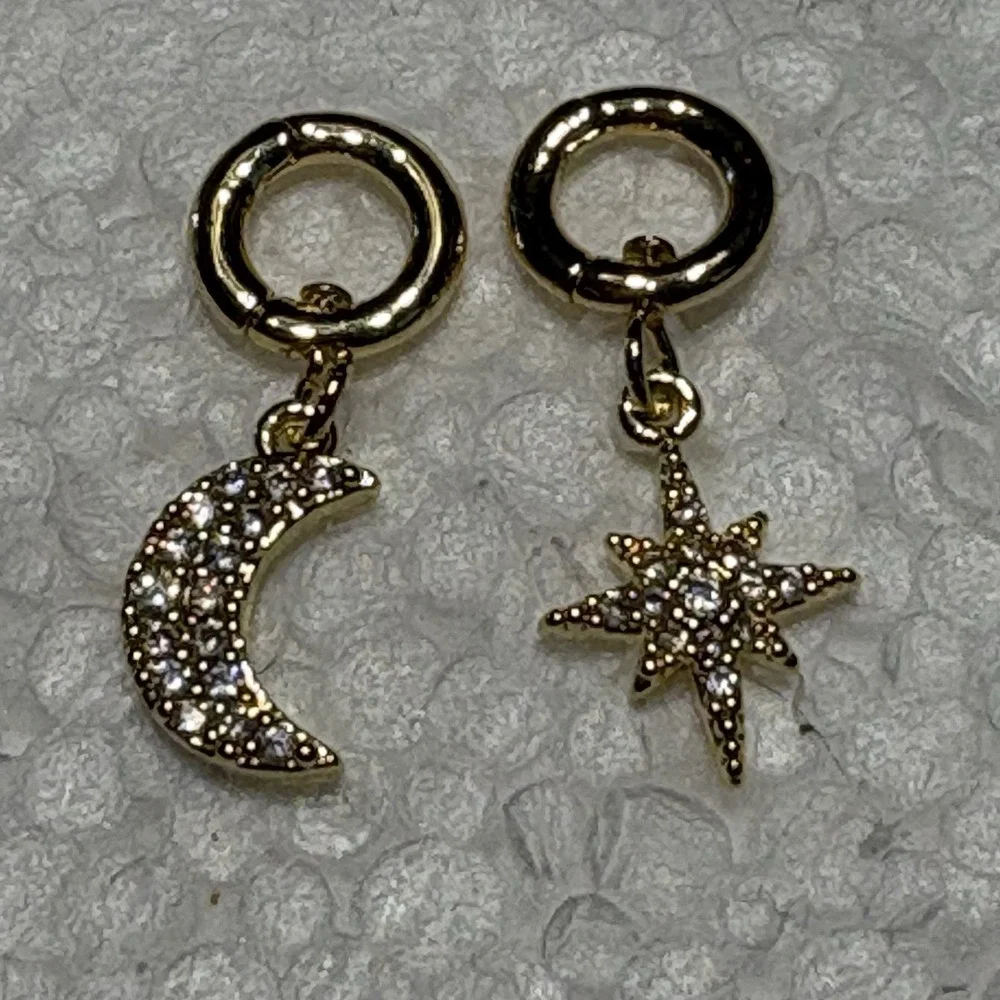 Celestial‎ Moon Star Clip On Charms Gold Tone Rhinestone Fairy Boho Necklace